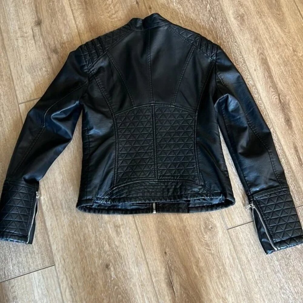 LA Coalition Quilted Faux Leather Biker Jacket XS - Picture 2 of 4